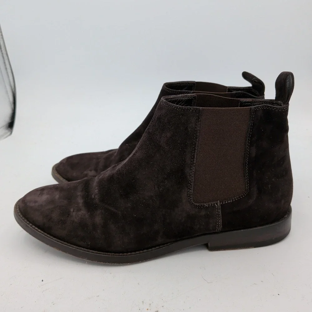 Jenni Kayne Dark Brown Suede Chelsea Boots Made in Italy Size 38.5 Almond Toe